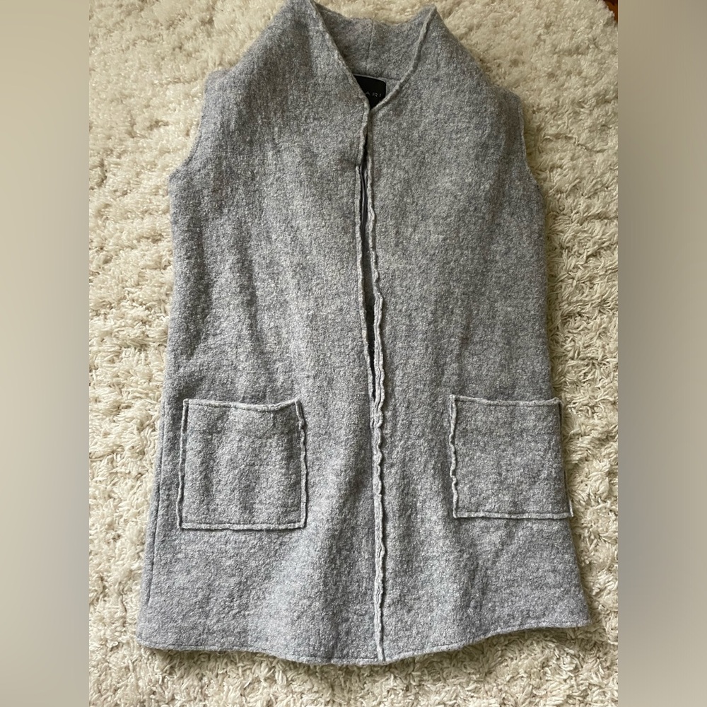 Tahari. Gray boiled wool long vest size small. Excellent condition.